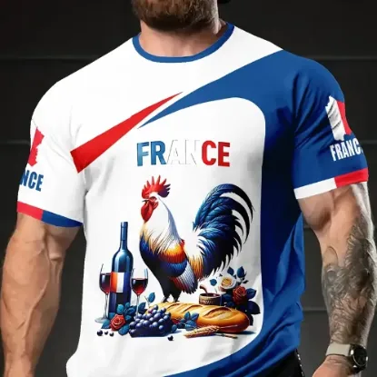 Image de T-shirt Homme Coq Français & Vin