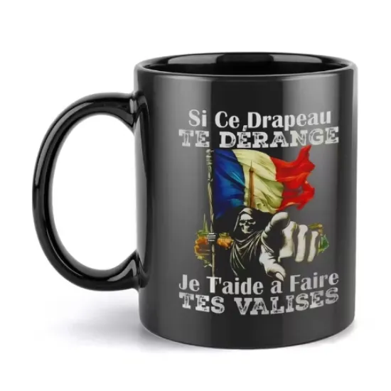 Image de Grande tasse noire en ceramique "si ce drapeau te derange" skull