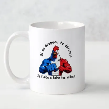 Image de Tasse mug blanche avec coq « Si ce drapeau te derange je t'aide a faire tes valises »