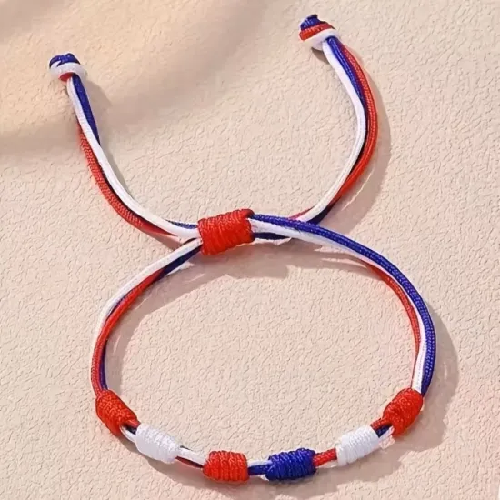 Image de Bracelet en corde bleu blan rouge